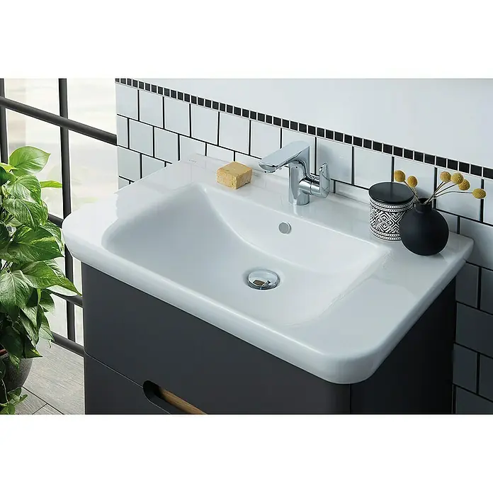 VitrA Sento Badmöbel-Set - 63 cm, Anthrazit, 2 Schubladen - Das moderne Waschbecken mit stilvollem Unterschrank bietet eine elegante Lösung für jedes Badezimmer. Es verfügt über eine Armatur und eine Ablagefläche.