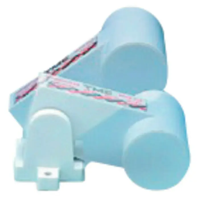 Interruptor de palanca de sentina - 12 V - Primer plano de un producto de instalación de abrazadera de tubo doble blanca con una parte superior etiquetada.