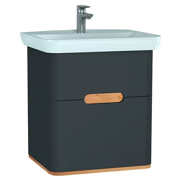 VitrA Sento Badmöbel-Set - 63 cm, Anthrazit, 2 Schubladen - Diagonale Ansicht