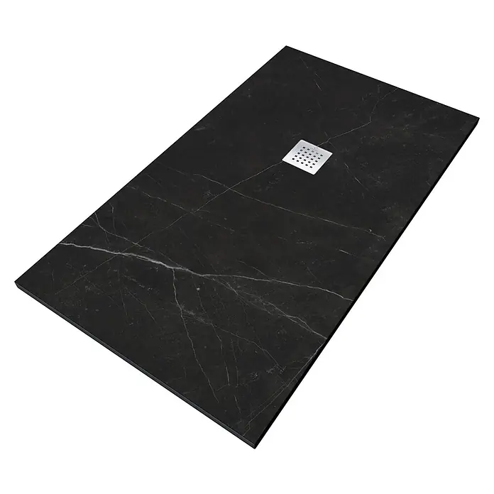 Camargue Duschwanne Marquina - L x B: 120 x 80 cm, Mineralguss, Schwarz - Schwarze Duschwanne aus Marmor mit quadratischem Ablauf. Eleganter Stil und hochwertige Verarbeitung für Ihr Badezimmer.