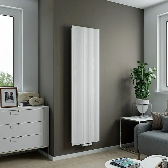 Ximax Designheizkörper Valeo - B x H: 500 x 1.800 mm, Wärmeleistung bei Vorlauftemperatur von 75 °C (D: 50): 1.233 W, Weiß - Modernes Interieur mit einem weißen, vertikalen Heizkörper. Stilvolles Design für ein behagliches Zuhause.