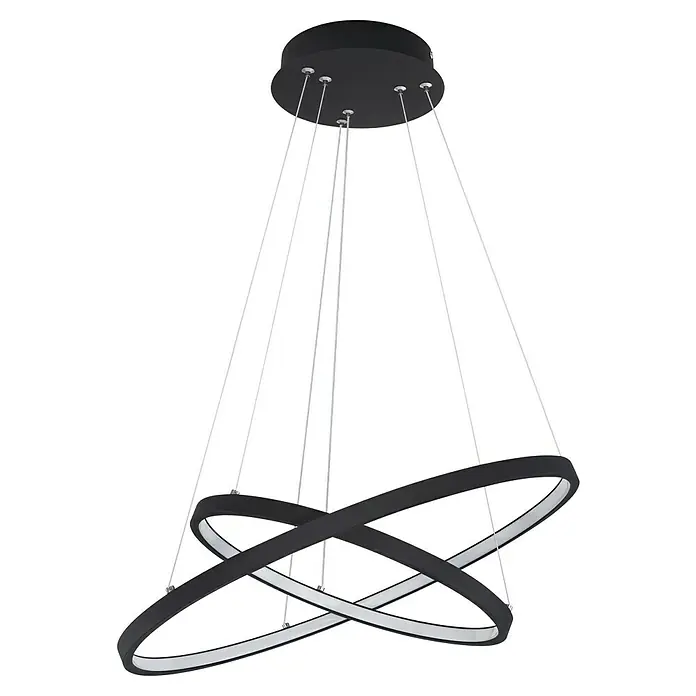 Globo LED-Pendelleuchte rund Ralph - 42 W, Ø x H: 51 x 120 cm, Schwarz/Opal, Warmweiß - Elegante LED-Pendelleuchte mit zwei ineinander verschlungenen Ringen, ideal für moderne Wohnräume.