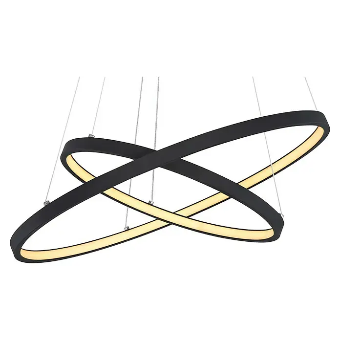 Globo LED-Pendelleuchte rund Ralph - 42 W, Ø x H: 51 x 120 cm, Schwarz/Opal, Warmweiß - Moderne LED-Pendelleuchte mit zwei ineinander verschlungenen schwarzen Ringen, die ein warmes, einladendes Licht verbreiten.