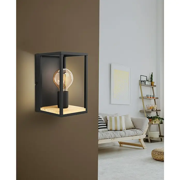 Eglo Libertad Wandleuchte LIBERTAD - 40 W, L x B x H: 140 x 0 x 240 cm - Moderne Würfel-Wandleuchte mit Edison-Glühbirne. Das elegante Design in Schwarz und Holz verleiht jedem Raum eine stilvolle Note.