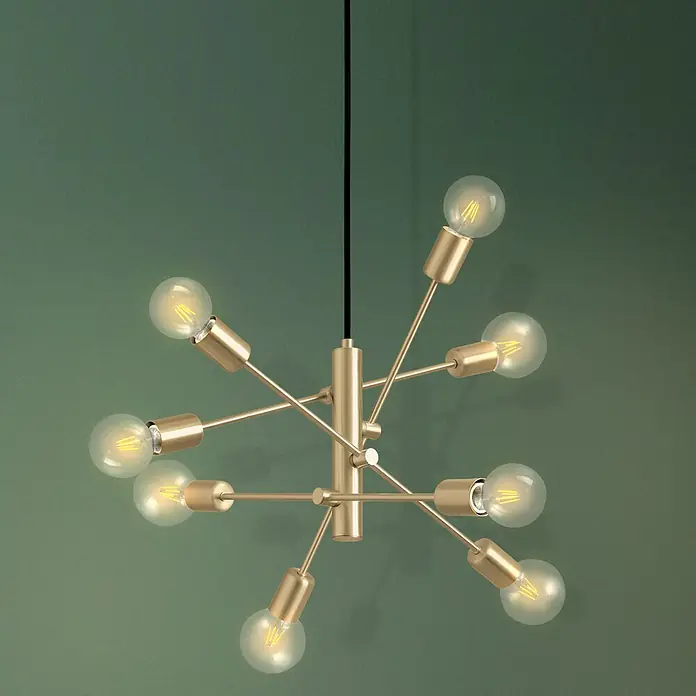 Eglo Pendelleuchte GRADOLI 1 - 320 W, Messing-gebürstet, E27 - Moderne goldene Sputnik-Deckenleuchte mit mehreren Armen und Edison-Glühbirnen, die einen warmen Schein erzeugt. Elegantes Design für stilvolle Räume.