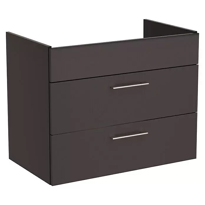 VitrA Aurinia 2.0 Waschtischunterschrank - 77 x 45 x 61 cm, Anthrazit - Dunkelgrauer Unterschrank mit zwei Schubladen und silbernen Griffen.