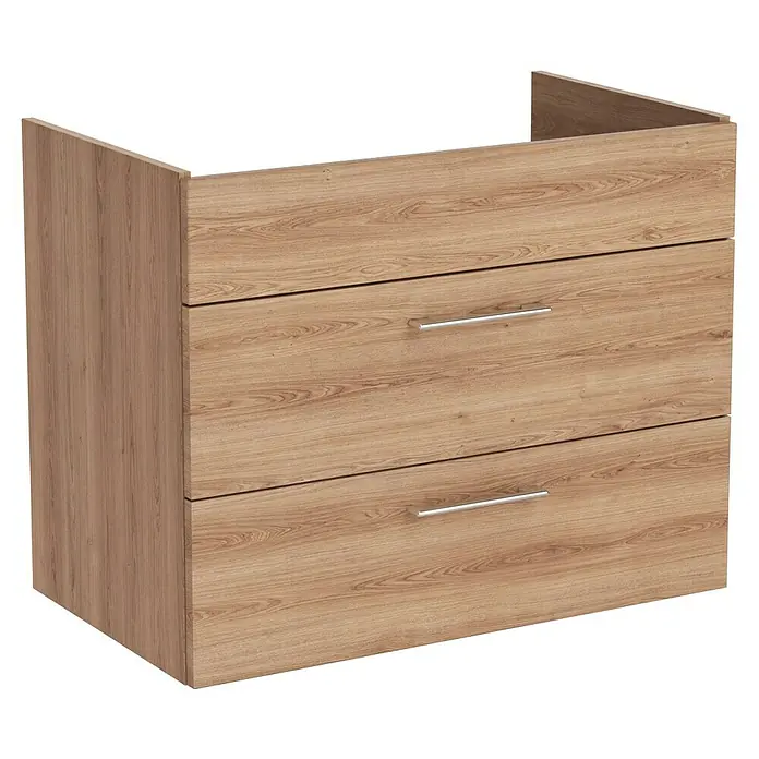 VitrA Aurinia 2.0 Waschtischunterschrank - 77 x 45 x 61 cm, Natural Oak - Ein moderner Waschtischunterschrank in Holzoptik mit zwei Schubladen und silbernen Griffen. Ideal für Badezimmer mit Stauraumbedarf.