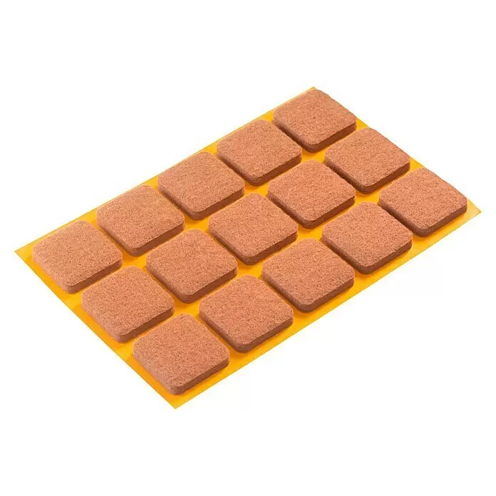 Stabilit Filzgleiter - B x L: 25 x 25 mm, Braun, 15 Stk., Kleben - Braune quadratische Filzgleiter auf Klebefolie für Bodenschutz.