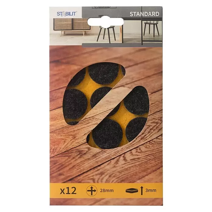 Stabilit Filzgleiter - Durchmesser: 28 mm, Schwarz, Kleben, 12 Stk. - 12 schwarze Filzgleiter für Möbel, 28mm Durchmesser, 3mm dick, zum Bodenschutz.