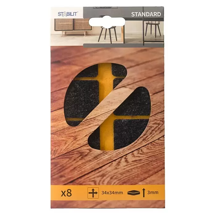 Stabilit Filzgleiter - B x L: 34 x 34 mm, Schwarz, Kleben, 8 Stk. - Ansicht von oben