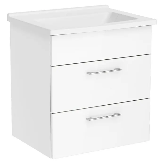 VitrA Aurinia 2.0 Waschtischunterschrank - 57 x 45 x 61 cm, Weiß - Weißer Badezimmerschrank mit Waschbecken und zwei Schubladen mit silbernen Griffen, ideal für jedes moderne Badezimmer.