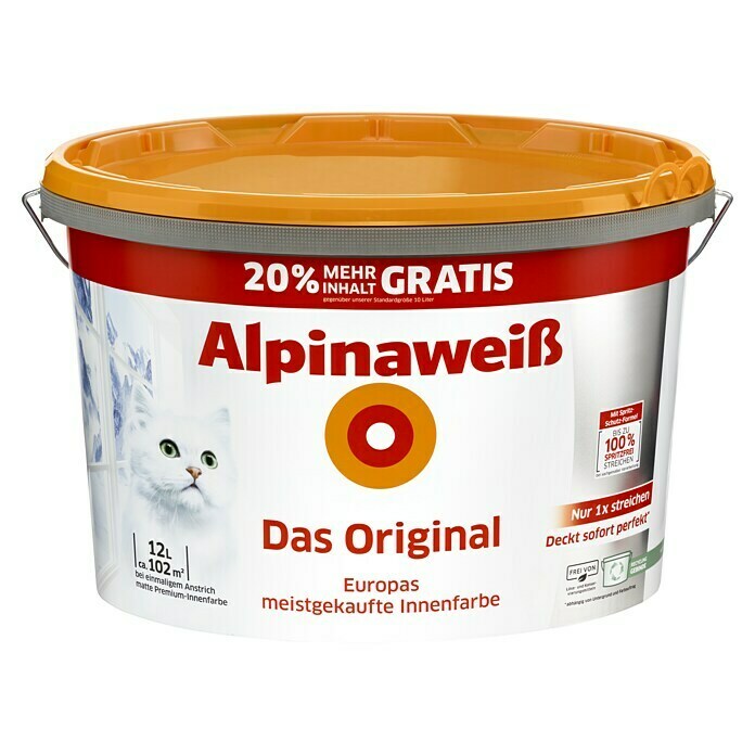 Alpina Alpinaweiß Wandfarbe Das Original 10 l + 2 l (Weiß, 12 l
