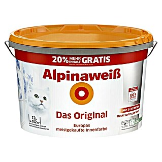Alpina Alpinaweiß Wandfarbe Das Original 10 l + 2 l (Weiß, 12 l, Matt, Konservierungsmittelfrei)