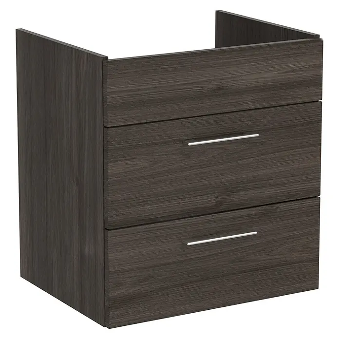 VitrA Aurinia 2.0 Waschtischunterschrank - 57 x 45 x 61 cm, Marone Trüffel - Elegantes Waschbeckenunterschrank mit zwei Schubladen und Griffen aus Metall. Das Möbelstück ist aus Holz gefertigt.