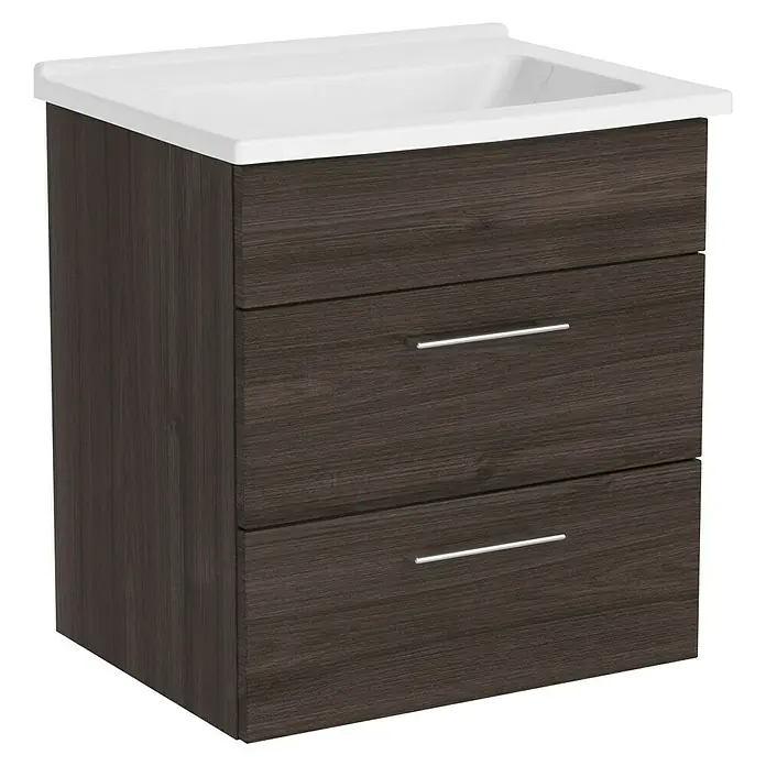 VitrA Aurinia 2.0 Waschtischunterschrank - 57 x 45 x 61 cm, Marone Trüffel - Elegantes Badezimmer-Waschbeckenunterschrank mit zwei Schubladen und weißem Aufsatzwaschbecken für ein modernes Badambiente.