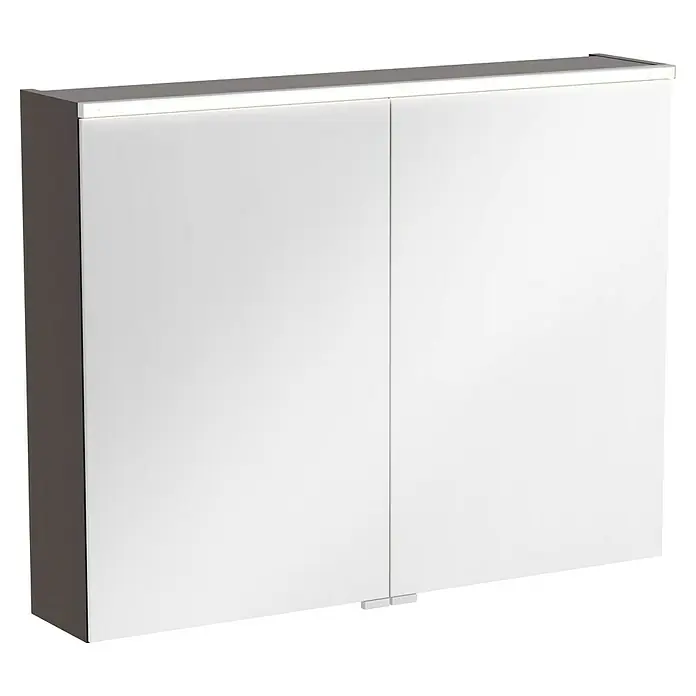 Camargue Aurinia LED-Spiegelschrank - B x H: 80 x 62 cm, Mit Beleuchtung, Anthrazit - Ein schlichter weißer Spiegelschrank mit zwei Türen und einer dezenten Beleuchtung. Ideal für Badezimmer und ähnliche Räume zur Aufbewahrung.