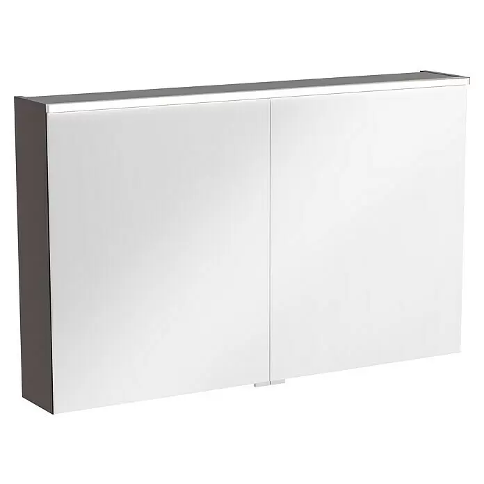 Camargue Aurinia LED-Spiegelschrank - B x H: 100 x 62 cm, Mit Beleuchtung, Anthrazit - Weißer zweitüriger Schrank mit integrierter LED-Beleuchtung, dunkelgraue Seiten.