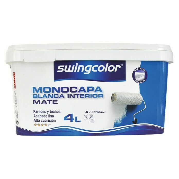 swingcolor Pintura para paredes monocapa (Blanco, 4 l, Mate)