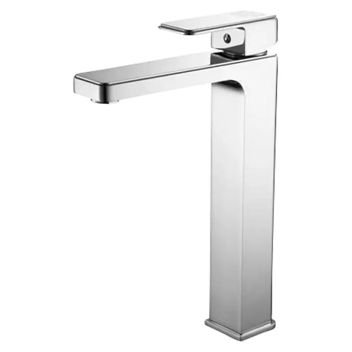 Universal de Grifería Yangtse Grifo de lavabo caño alto - Cromo, Brillante - Un moderno grifo de baño cromado con un diseño cuadrado, que combina elegancia y funcionalidad.