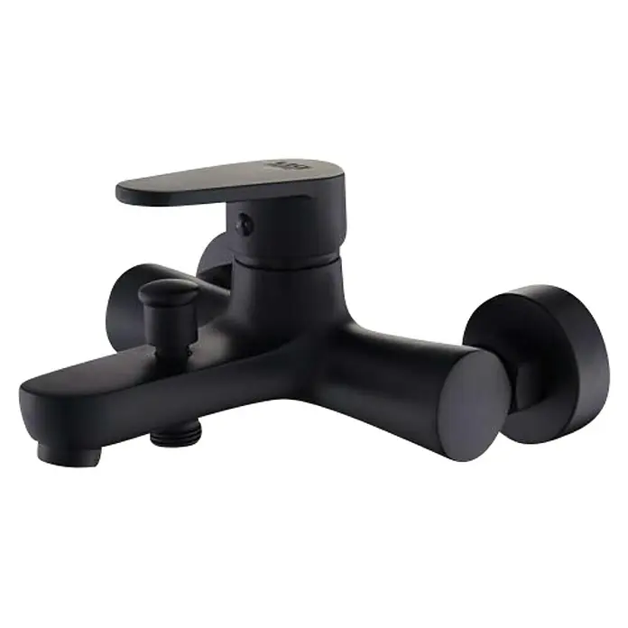 Universal de Grifería Grifo monomando de bañera Bidasoa - Negro, Mate - Imagen de un grifo mezclador de bañera negro con monomando y desviador para ducha. Diseño elegante para baños modernos.