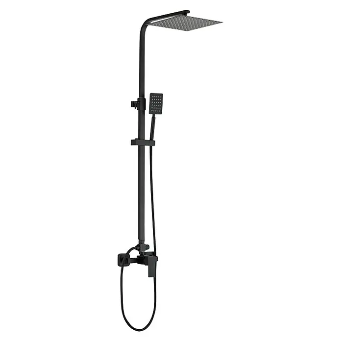 Universal de Grifería Sistema de ducha Maza - Con grifo monomando, Negro - Un sistema de ducha negro con cabezal fijo y rociador de mano, para un diseño de baño moderno.