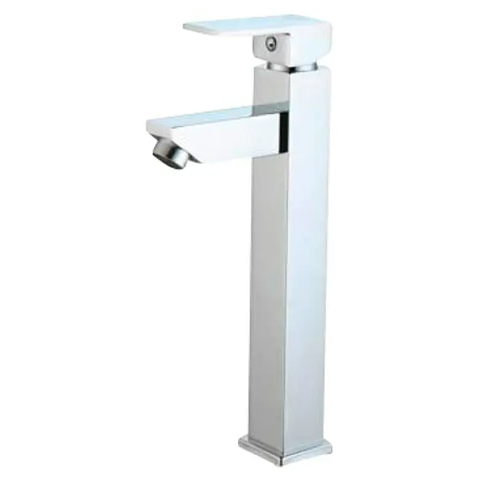 Universal de Grifería Amazonas Grifo de lavabo caño alto - Cromo, Brillante - Un moderno grifo mezclador de lavabo blanco y de gran altura, que muestra un diseño cuadrado minimalista que destaca en cualquier baño.