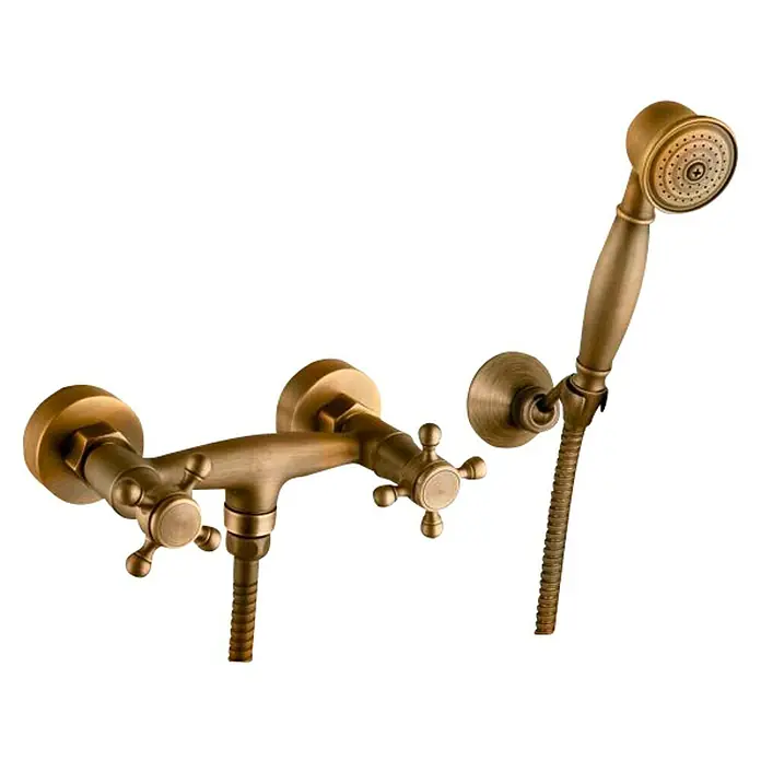 Universal de Grifería Classica Grifo de ducha bimando - Bronce, Mate - Juego de ducha de latón antiguo con manijas cruzadas y ducha de mano para un baño elegante.
