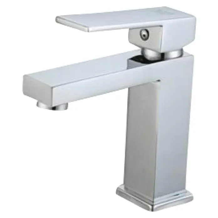 Universal de Grifería Duraton Grifo de lavabo - Cromo, Brillante - Elegante grifo moderno en tono plateado con un diseño cuadrado, perfecto para baños y cocinas elegantes. El grifo destaca por sus líneas limpias.