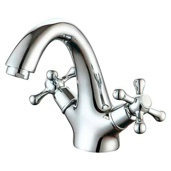 Universal de Grifería Classica Grifo de lavabo bimando - Cromo, Brillante - Elegante grifo cromado con manijas en cruz para lavabo. Diseño elegante para un baño moderno, acabado brillante.
