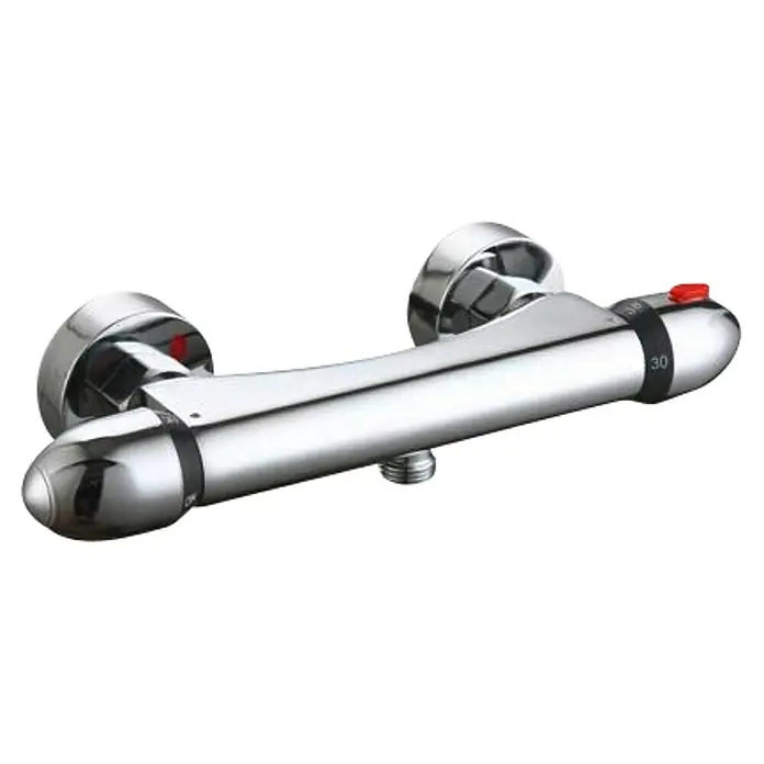 Universal de Grifería Grifo con termostato Eco - Ancho: 29 cm, Cromo, Resplandeciente - Un grifo mezclador termostático de ducha cromado brillante con control de temperatura para un baño moderno.
