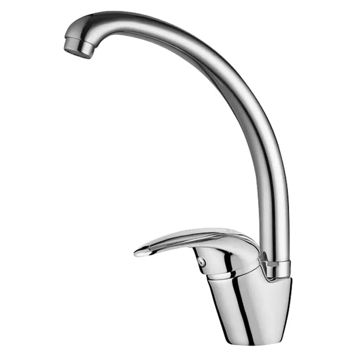 Universal de Grifería Grifo de cocina Segre - Cromo, Brillante - Un brillante grifo de cocina cromado con caño curvo y palanca para el control del agua, perfecto para cocinas modernas.