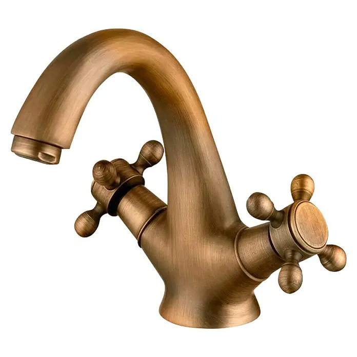 Universal de Grifería Classica Grifo de lavabo bimando - Bronce, Mate - Grifo antiguo con manijas en cruz, perfecto para un baño de estilo vintage, añadiendo elegancia a cualquier lavabo.