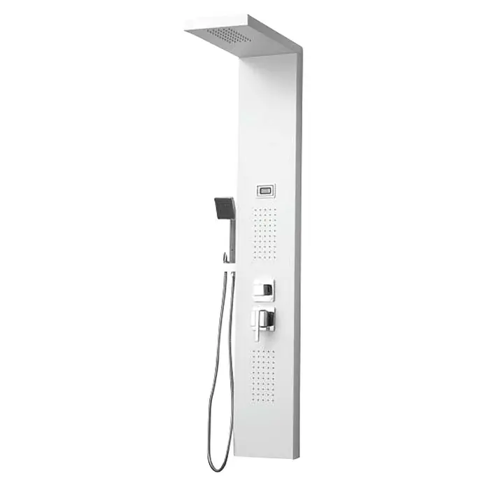 Universal de Grifería Panel de ducha de hidromasaje A-9127 - Altura: 140 cm, Con grifo monomando, Blanco - Panel de ducha moderno con cabezal de lluvia, ducha de mano y jets de masaje. La mejora perfecta para tu baño.