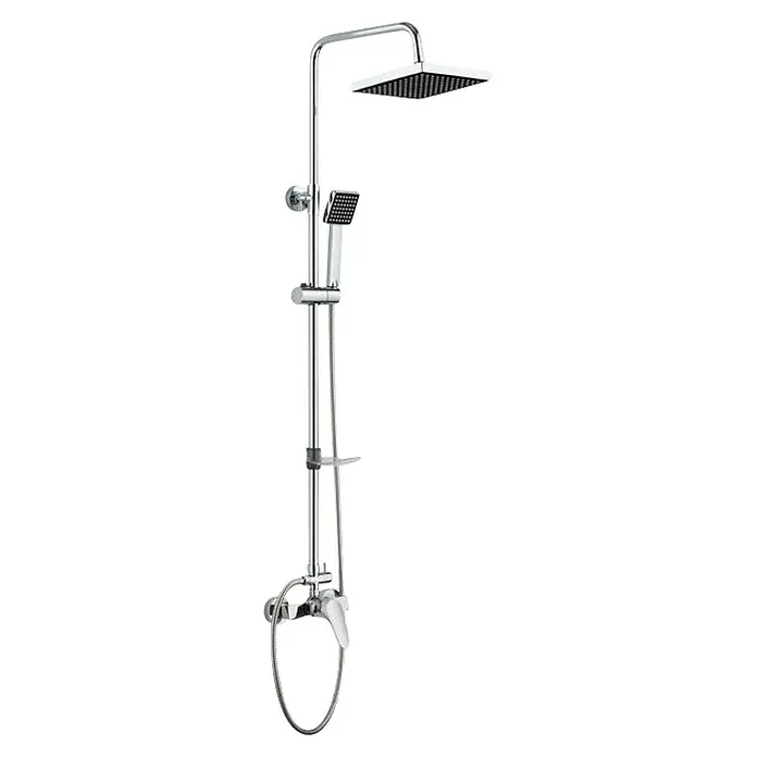 Universal de Grifería Sistema de ducha Tineo - Con grifo monomando, Distancia entre orificios: 15 cm, Número de tipos de chorro: 1 ud., Cromo - Elegante conjunto de ducha cromado con rociador de lluvia, ducha de mano y termostato. Diseño moderno para una experiencia de ducha lujosa.