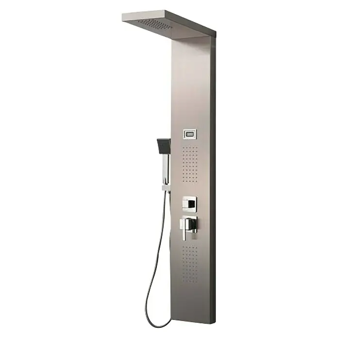Universal de Grifería Panel de ducha de hidromasaje S-9127 - Altura: 140 cm, Gris - Elegante columna de ducha de acero inoxidable con rociador superior, ducha de mano y jets corporales integrados para una experiencia lujosa.