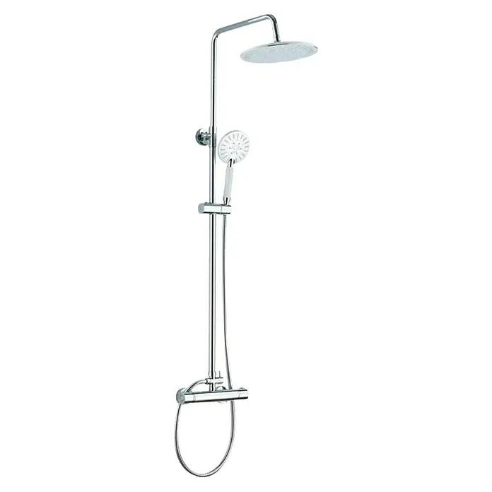 Universal de Grifería Sistema de ducha Nava - Con grifo termostático, Cromo - Columna de ducha con cabezal redondo y ducha de mano para un baño moderno. Su diseño elegante proporciona un aspecto refinado.