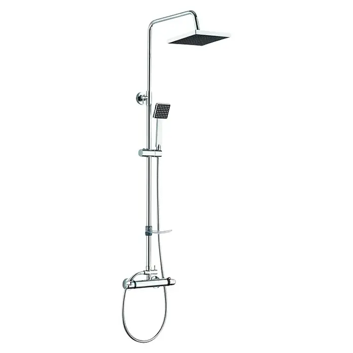 Universal de Grifería Sistema de ducha Ponte - Con grifo termostático, Cromo - Panel de ducha con rociadores superiores y de mano en un diseño cromado elegante, que ofrece opciones versátiles para una experiencia de ducha moderna.