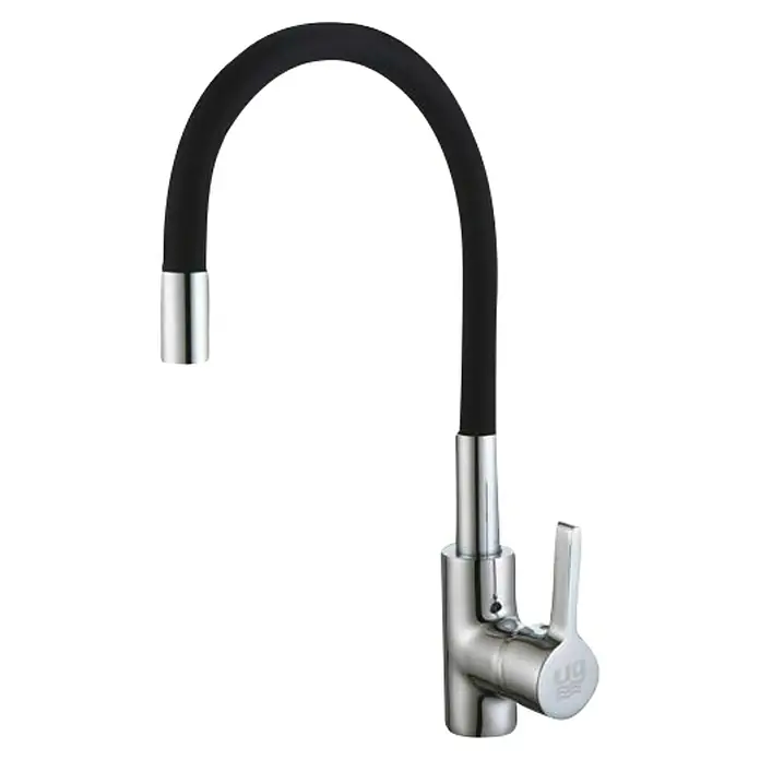 Universal de Grifería Grifo de cocina Timanfaya - Cromo/Negro, Mate - Grifo de cocina monomando con caño negro giratorio y base cromada para cocinas modernas.