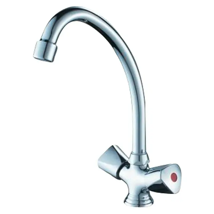 Universal de Grifería Grifo de cocina bimando Janeiro - Cromo, Brillante - Grifo cromado con caño curvo y doble manija para agua caliente y fría, perfecto para cocina y baño.