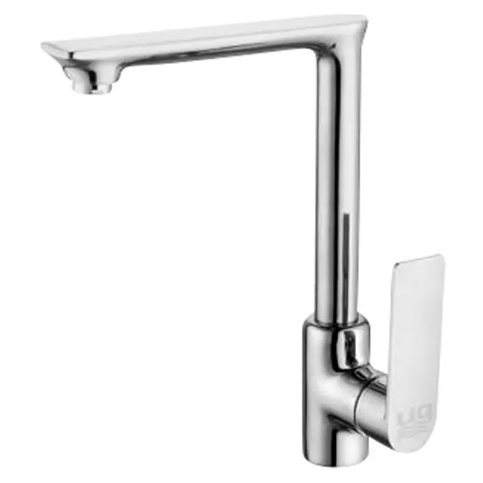 Universal de Grifería Kizu Grifo de cocina - Cromo, Brillante - Un moderno grifo cromado con un diseño angular y elegante, con una palanca lateral. Ideal para cocinas o baños, duradero y elegante.