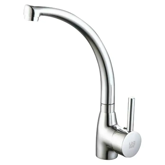 Universal de Grifería Grifo de cocina Tormes - Cromo, Brillante - Un grifo de cocina moderno y brillante con un caño curvo y un mango redondo, perfecto para cualquier cocina.