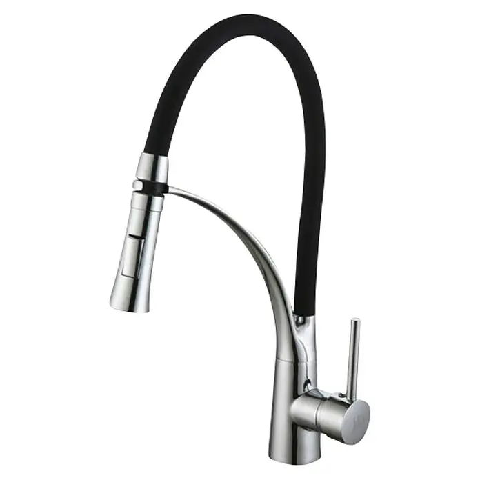 Universal de Grifería Grifo de cocina extensible Mulhacen - Cromo/Negro, Mate - Un moderno grifo de cocina con un caño negro flexible y un cuerpo cromado elegante, que combina funcionalidad con un diseño elegante.