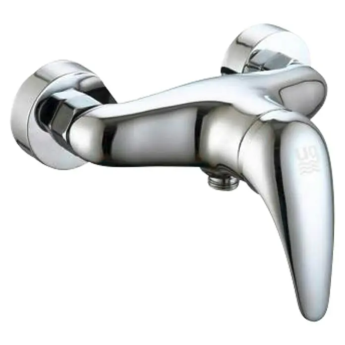 Universal de Grifería Tamesis Grifo monomando de ducha - Cromo, Resplandeciente - Un grifo de agua cromado brillante con un diseño elegante y una palanca bien visible.