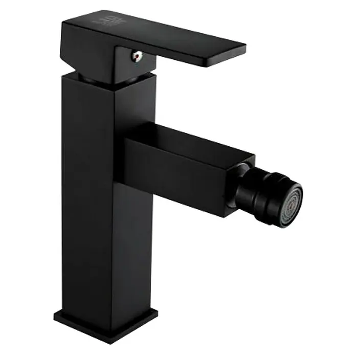 Universal de Grifería Amazonas Grifo monomando de bidé - Negro, Mate - Primer plano de un grifo de bidé negro mate con formas rectangulares limpias, que combina diseño moderno y funcionalidad.
