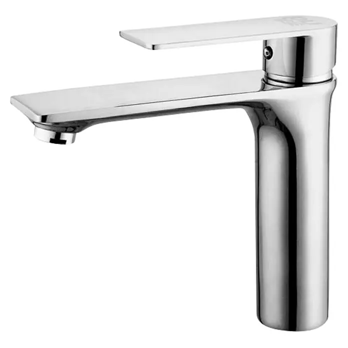 Universal de Grifería Kizu Grifo de lavabo - Cromo, Brillante - Elegante grifo de baño cromado con un diseño angular moderno, perfecto para baños con estilo.