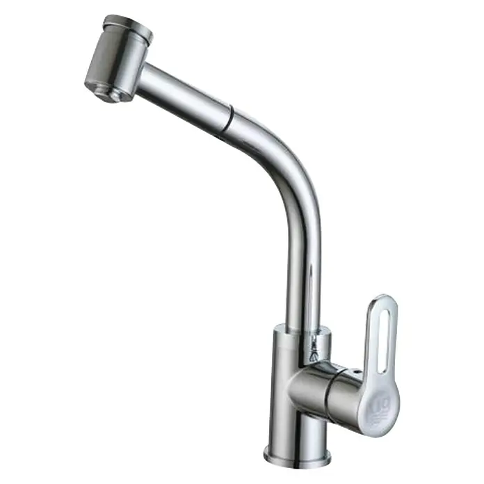 Universal de Grifería Grifo de cocina extraible Atalaya - Cromo, Satinado - Grifo de cocina plateado con caño y manija de palanca, ideal para cocinas modernas. Diseño funcional para un fácil enjuague.
