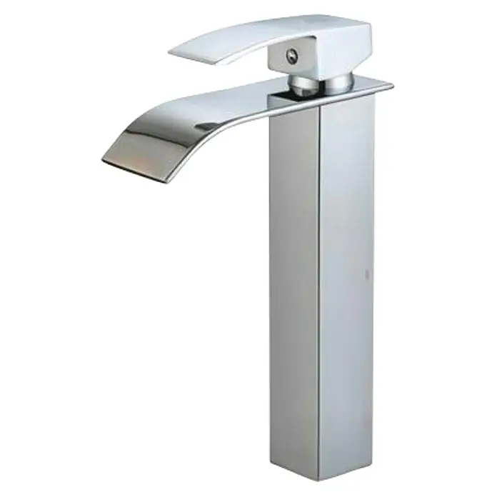 Universal de Grifería Grifo de lavabo Bariloche - Cromo, Brillante - Elegante grifo cromado con caño plano y base cúbica, ideal para baños modernos. Un complemento elegante para cualquier lavabo.