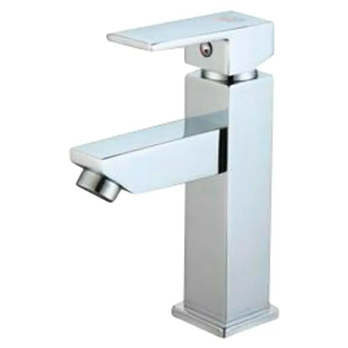Universal de Grifería Amazonas Grifo de lavabo - Cromo, Brillante - Un grifo cromado moderno y cuadrado con un caño plano y líneas limpias, ideal para un diseño de baño elegante.