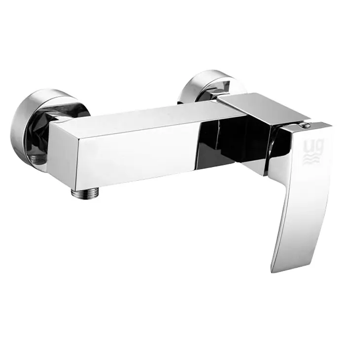 Universal de Grifería Obi Grifo monomando de ducha - Cromo, Brillante - Un moderno grifo mezclador cromado con un diseño cuadrado que combina elegancia y funcionalidad.