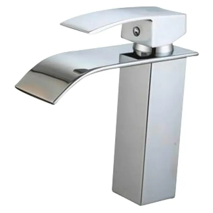 Universal de Grifería Grifo de lavabo Patagonia - Cromo, Brillante - Un moderno grifo cromado con un caño plano y un diseño cuadrado, ideal para añadir un toque de elegancia a cualquier baño.